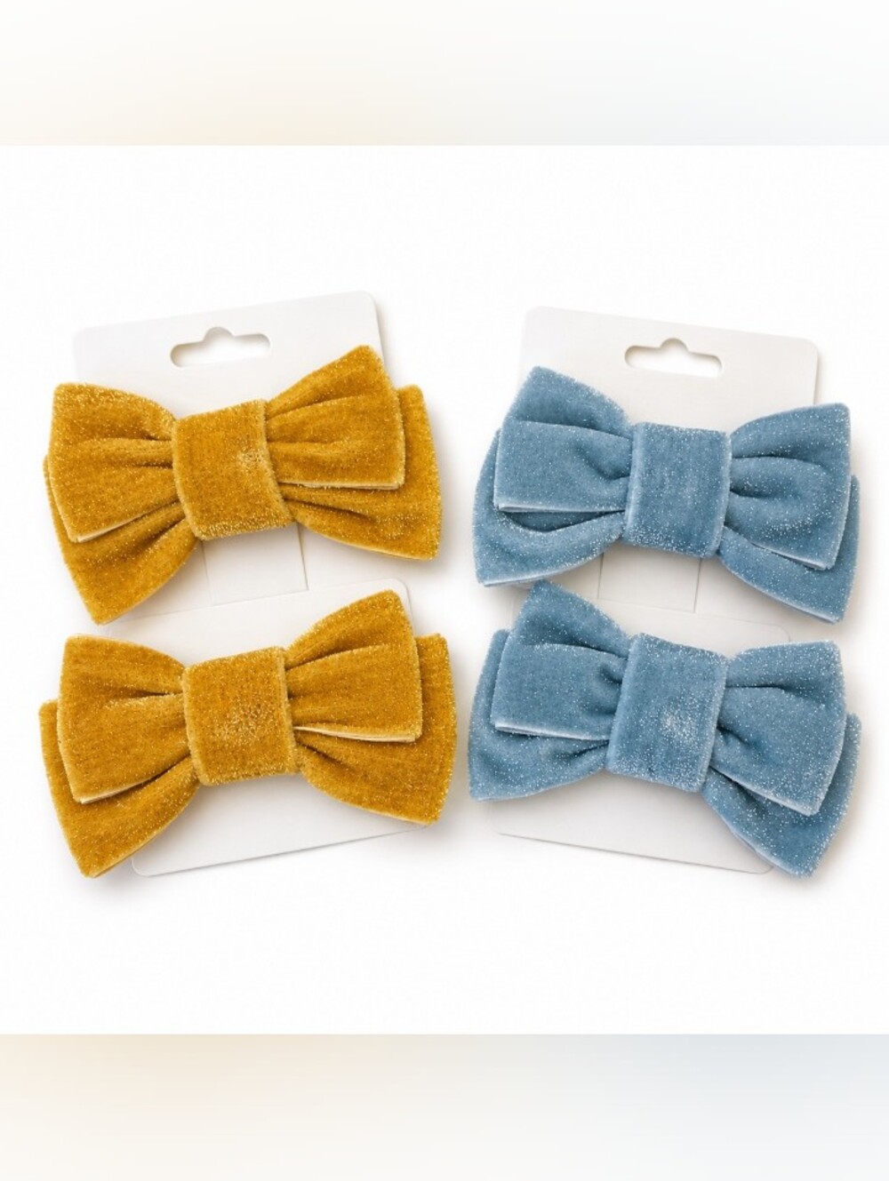 Handmade Sets Velvet Hair Bow  for Kids - Sky Blue & Mustard (2 Sets)🎀✨